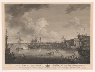 Gezicht op de scheepswerf van Deptford