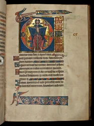 Ms 322 f.113r Psalm 109, initiaal D, De Heilige Drie-eenheid, illustratie uit de 