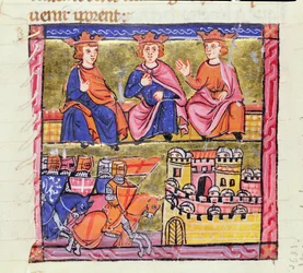 Ms 828 f.189r Raad van Akko en het Beleg van Damascus, Tweede Kruistocht, uit de 