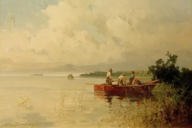 Vissers aan de zomerse Chiemsee-oever