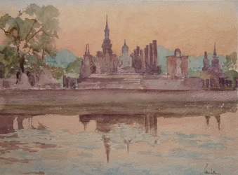 871 Zonsondergang, Wat Maharthat, Sukhotai