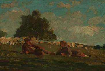 Jongen en Meisje in een Veld met Schapen