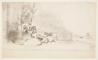 Kinderen spelen aan de kust, Cullercoats, Engeland