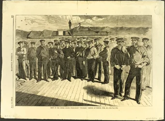 Bemanning van de United States Steam Sloop "Colorado" verscheept in Boston, juni 1861