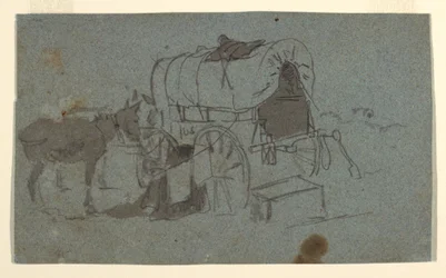Tekening, Een legerwagen en muilezel, ca. 1862
