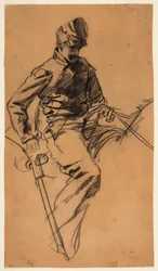 Tekening, cavaleriesoldaat te paard, 1863