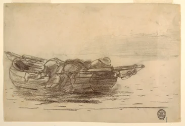 Tekening, Vissers klimmen over gangboorden, Cullercoats, Engeland, 1881-82