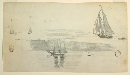 Tekening, Vier schoeners, mogelijk 1880