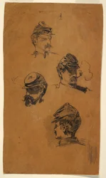 Tekening, Vier studies van soldaten, ca. 1863