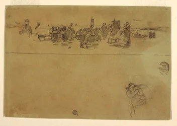 Tekening, Groepen vrouwen aan het strand, Cullercoats, Engeland, 1881-82