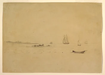 Tekening, Landpunt met vuurtoren, ca. 1880