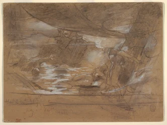Tekening, Scheepsdek met twee vrouwen, mogelijk 15 juli 1886