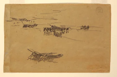 Tekening, Schetsen van Dories op koetsen, 1881