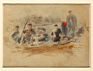 Tekening, Soldaten zittend in een groep, 1862