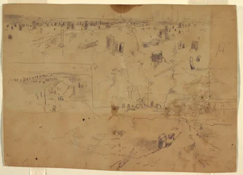 Tekening, Studies van een slagveld met boomstronken en opgeblazen boomstammen, Petersburg, Virginia, 1864