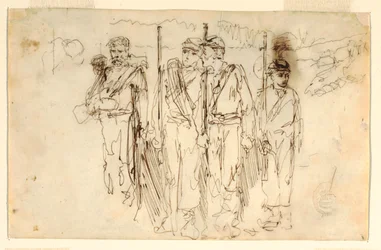 Tekening, De wandelende gewonden, 1861-62