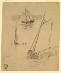 Tekening, Drie schetsen van schuiten, waarschijnlijk 1880