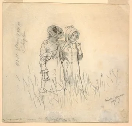 Tekening, Twee meisjes in een veld, 1879
