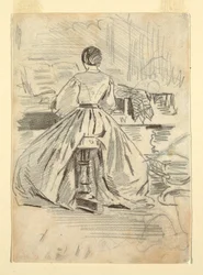 Tekening, Vrouw bij een piano, 1862