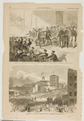 Uitwijzing van negers en abolitionisten uit Tremont Temple, Boston, Massachusetts op 3 december 1860