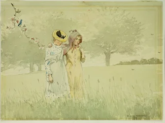 Meisjes Wandelend in een Boomgaard, 1879