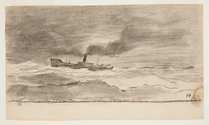 Zeegezicht met vissersboot, Cullercoats, Engeland
