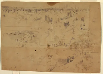 Studies van een slagveld met boomstronken en verbrijzelde boomstammen, Petersburg, Virginia