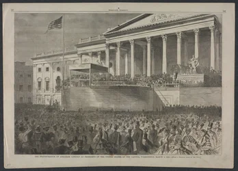 De inhuldiging van Abraham Lincoln als president van de Verenigde Staten, op het Capitool, Washington, 4 maart 1861