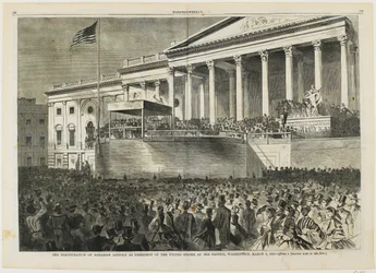 De inauguratie van Abraham Lincoln als president van de Verenigde Staten in het Capitool, Washington, 4 maart 1861