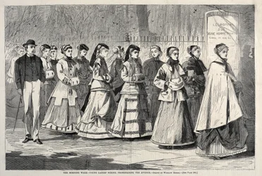 De Ochtendwandeling - Jonge Dames School Promeneren op de Avenue, 1868