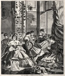 De oorlog - Havelocks maken voor de vrijwilligers, 1861