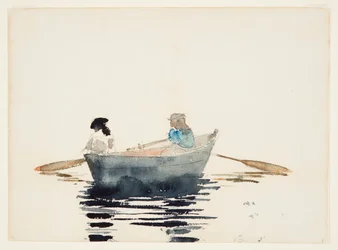 Twee meisjes in een roeiboot