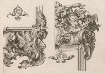 Suggestie voor de Decoratie van de Onderste Rechter- en Bovenste Rechterkant van een Altaarframe, Gedrukt ca. 1750-56