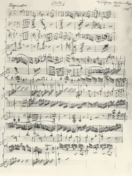 Begin van de pianosonate in A-mineur, KV310. Autograaf