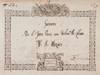 Frontispice van sonate voor fortepiano en viool door Mozart