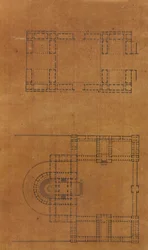 Pagina uit een plakboek met tekeningen en verschillende prenten van architectuur