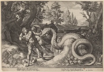 De draak die de metgezellen van Cadmus verslindt