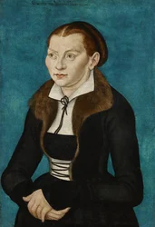 Duits: Katharina von Bora als halve figuur links Katharina van Bora
