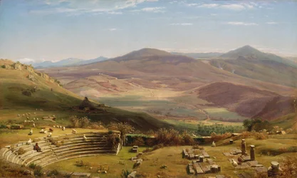 Het amfitheater van Tusculum en het Albano-gebergte, Rome