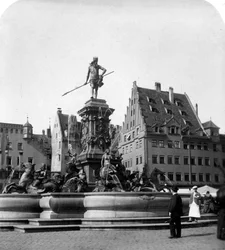 De Neptunusfontein, Neurenberg, Duitsland, ca. 1900s
