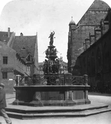 Tugendbrunnen, Neurenberg, Beieren, Duitsland, c1900