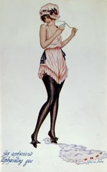 Modelkorset rond 1830 en deur - jarretel. Door Xavier Sager (1870-1930) In 