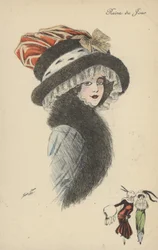 Reine du Jour, mooi meisje met grote hoed en kraag