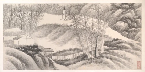 Landschappen van de Twaalf Maanden, ca. 1685 (album van twaalf schilderijbladen; inkt op papier)