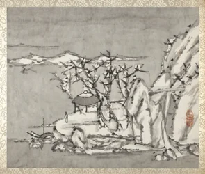 Landschap en figuur, uit een album Landschappen en kalligrafie voor Liu Songfu