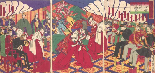 Commandanten Ontvangen de Drinkbekers van de Keizer, 1886 Meiji 19