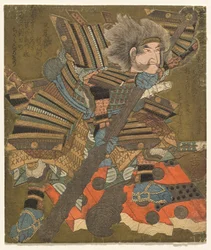 Asahina bestormt de poort (Asahina mon yaburi), uit de serie Drie bestormingen (Haitatsu sanban)