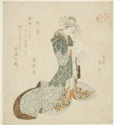 Liu Haichan (Gamma), uit de serie "Levens van Taoïstische Onsterfelijken Geparodieerd door Courtisanes - Een Serie van Zeven (Keisei mitate ressenden, nanaban no uchi)"