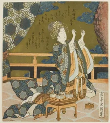 Twee Chinese vrouwen die draad en een spinnenweb in een doos onderzoeken, uit de serie "Diptiek voor de Drumgroep"