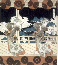 Twee Dansers Voeren op het Podium uit, uit de serie The Dance at Furuichi voor de Hisakataya Group, c.1822